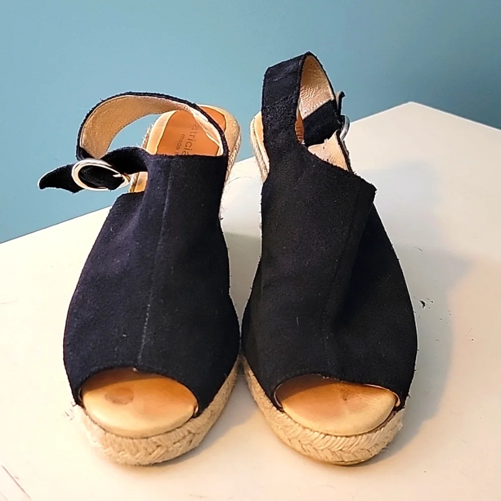 PATRICIA GREEN Madeline Espadrille Wedge Sandals‎ Black Suede 39, US 9